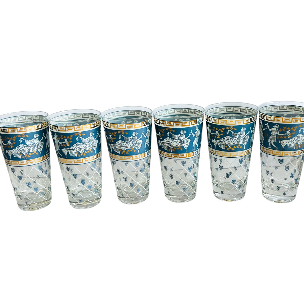 Vintage Etruscan Frieze Cera Glasses Set of 6