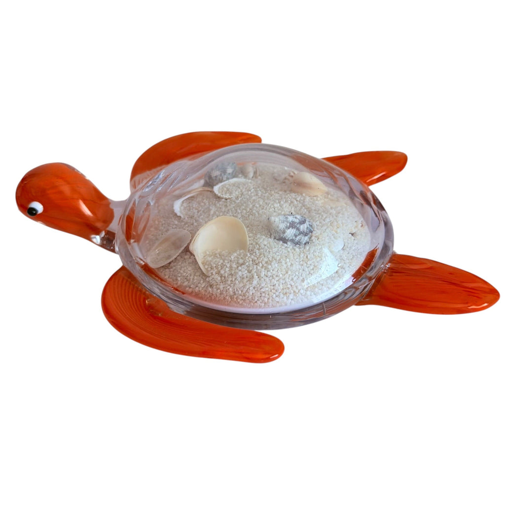 Art Glass Sea Turtle with Sand and Sea Shells