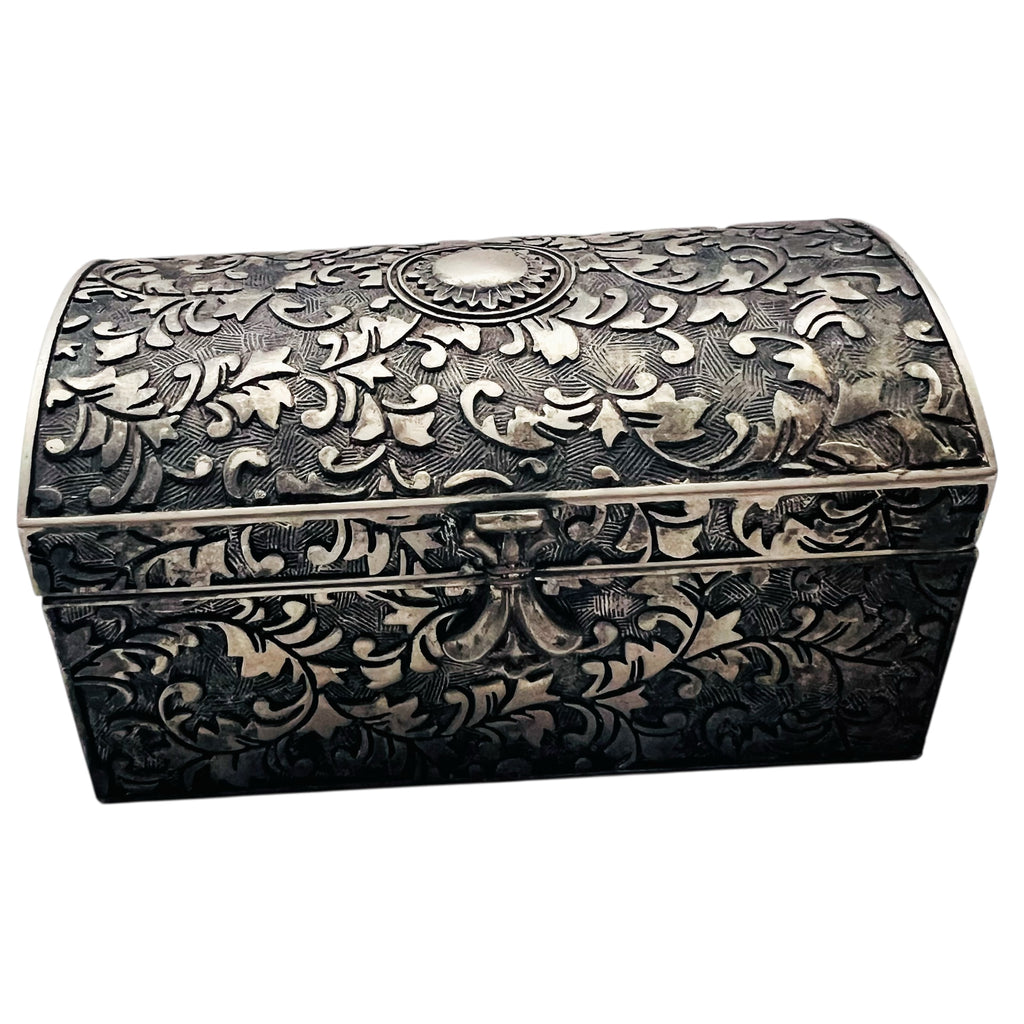 Vintage Silver Plated Embossed Botanical Jewelry Red Velvet Interior Hinged Box