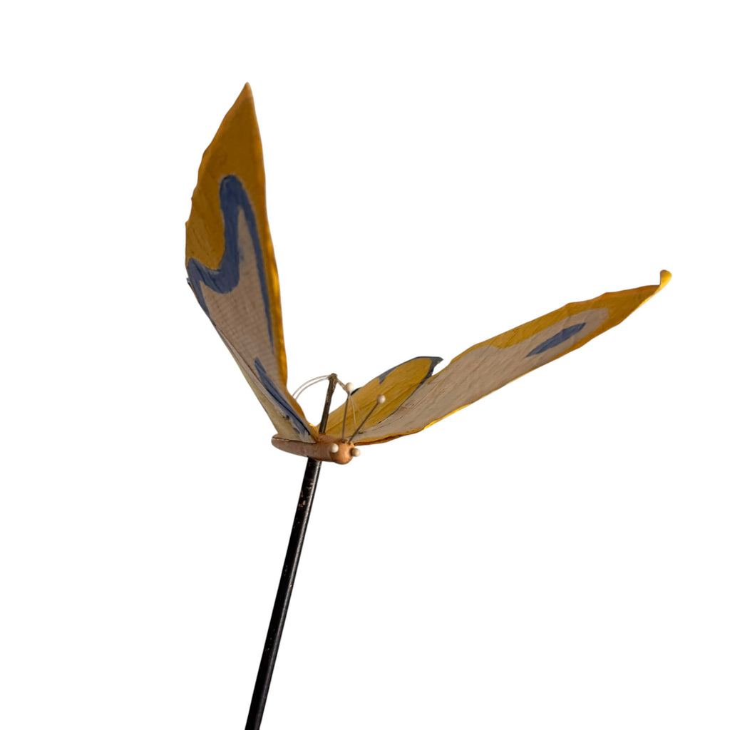 Vintage Handmade Butterfly Push- Wooden Stick Flaps Wings Toy