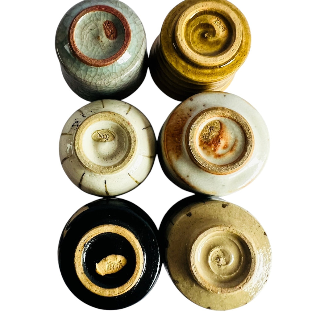 Vintage Japanese Mino Handmade Sakai Pottery 6 Cup Set