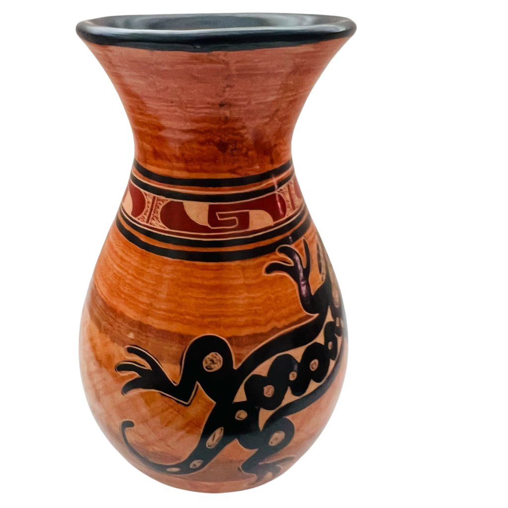 Costa Rica Pottery Carved Lizard Signed Vase