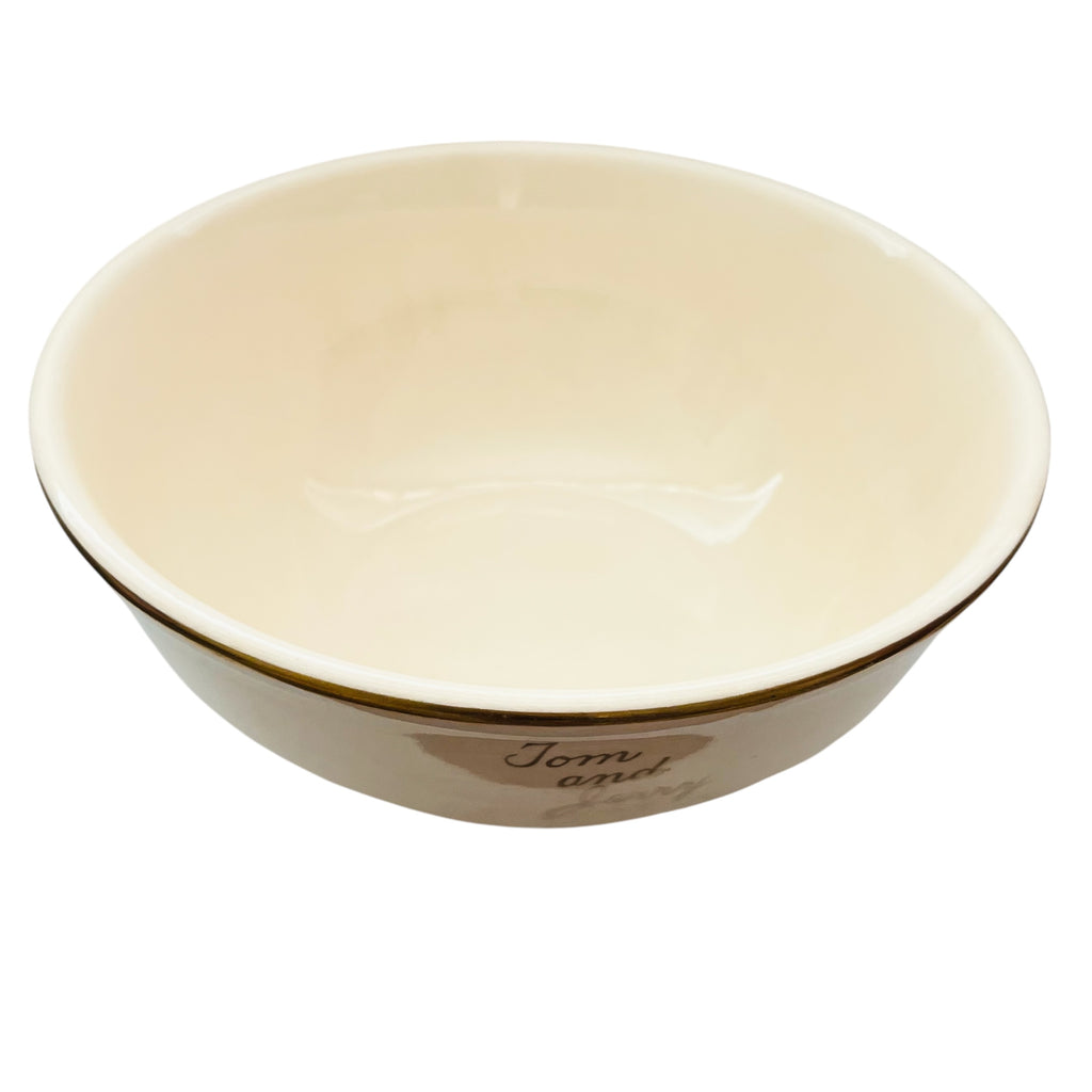 Vintage Tom And Jerry Universal Cambridge Oven Proof Gold Rimmed Punch Bowl