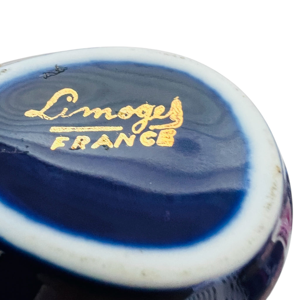 Vintage Limoges France Hand Painted Porcelain Cobalt Blue Hinged Egg Trinket Box