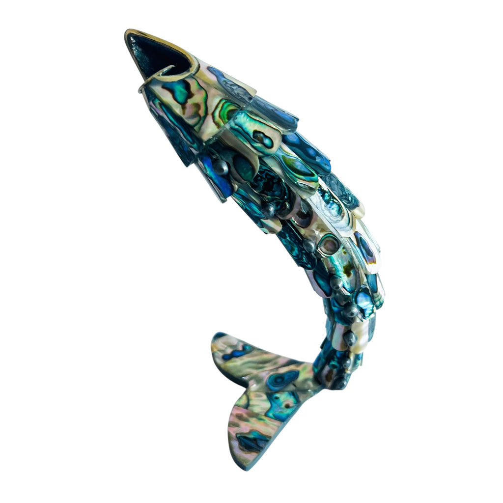 Los Castillo Mexican Silver Mosaic Abalone Shell Inlay Fish Bottle Opener