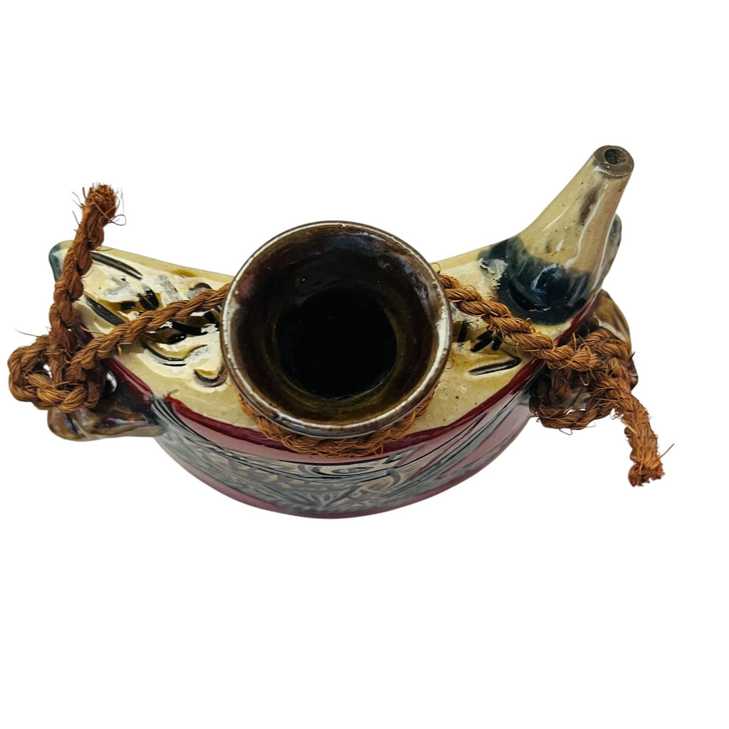 Vintage Japanese Tsuboya Ceramic Okinawan Pottery Hip Signed Fish Design Flask