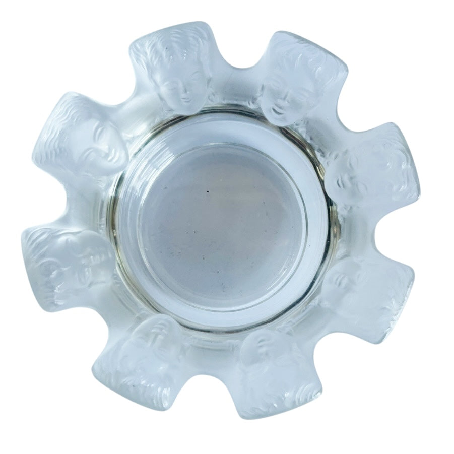 Vintage Lalique France St. Nicholas Cherub Faced Glass Trinket Dish Ashtray