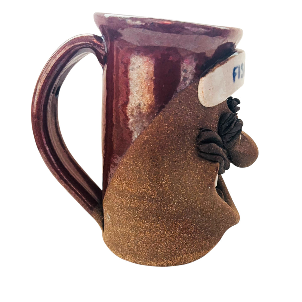 Vintage Mark Hines Ugly Funny Face Fisherman Pottery Art Stoneware Mug
