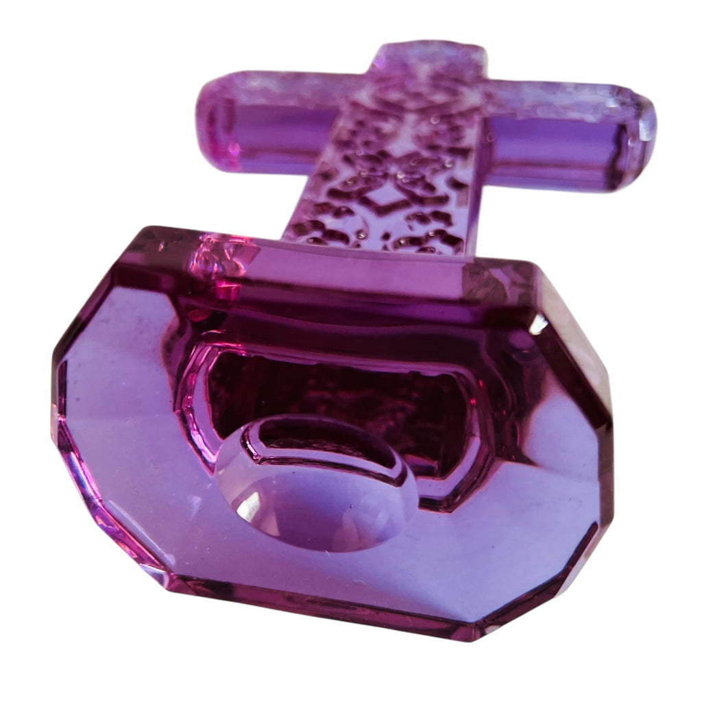 Religious Cross Standing Purple Crystal Art Glass Statue