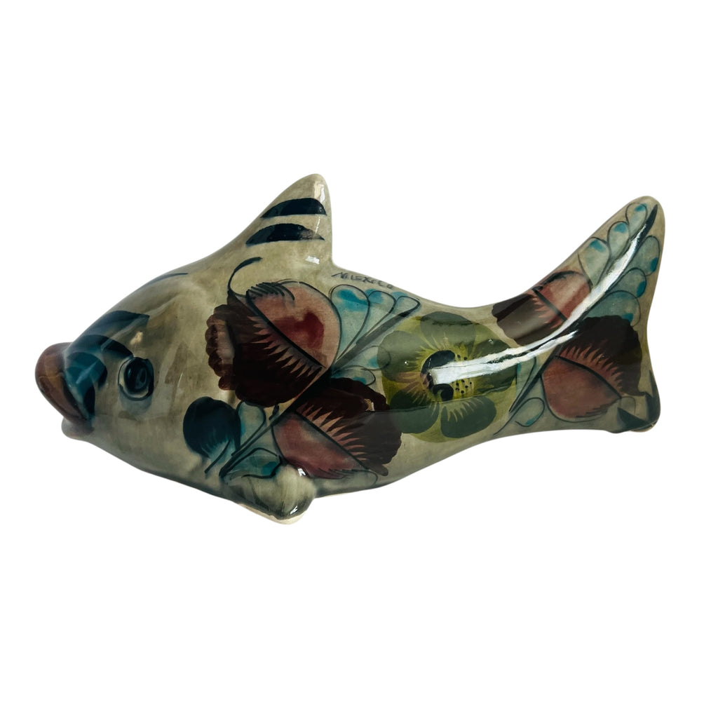 Tonala Mexico Hand Painted and Glazed Pottery Fish Figurine