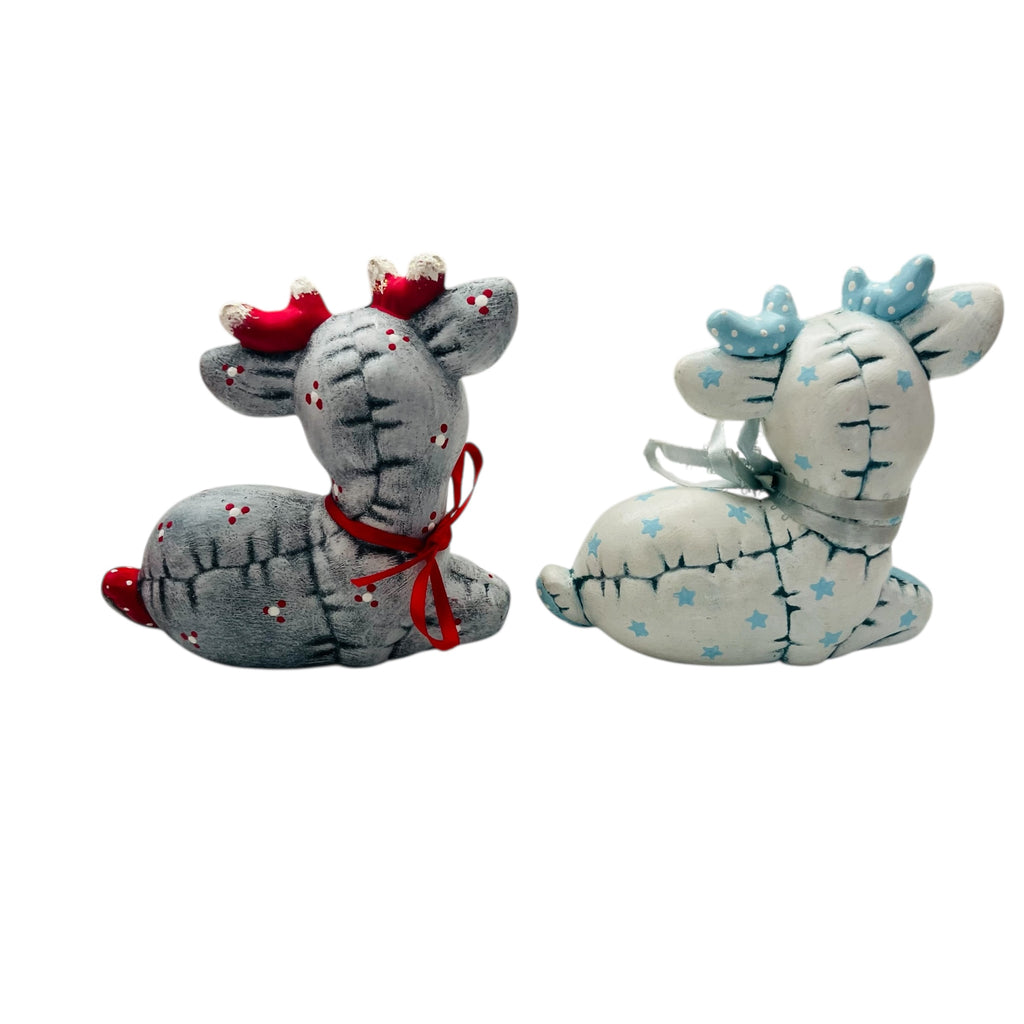 Vintage Kimple Ceramic Holiday Christmas Quilted Reindeer Figurines