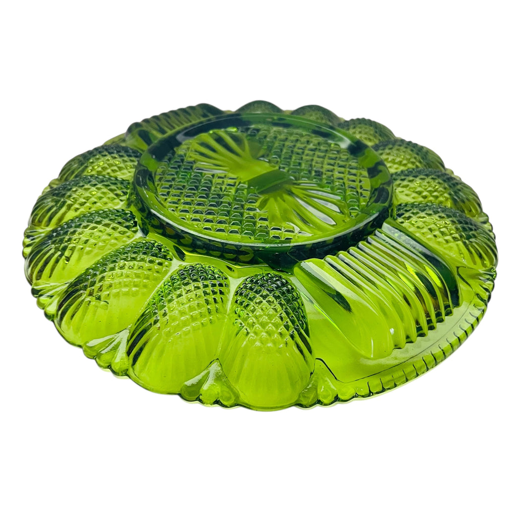 Vintage Deviled Egg Green Glass Divider Serving Platter