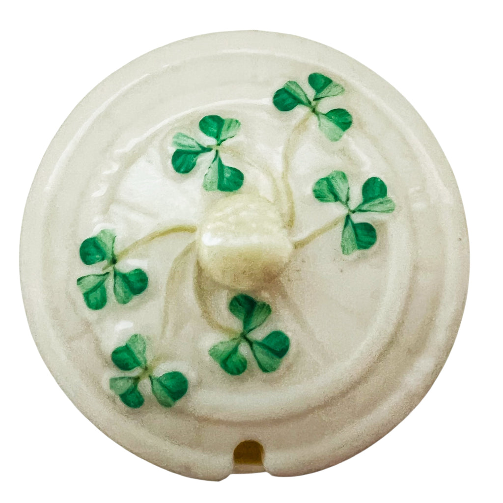 Vintage Belleek Pottery Ireland Shamrock Marmalade & Lid +
Open Salt Cellar Bowl