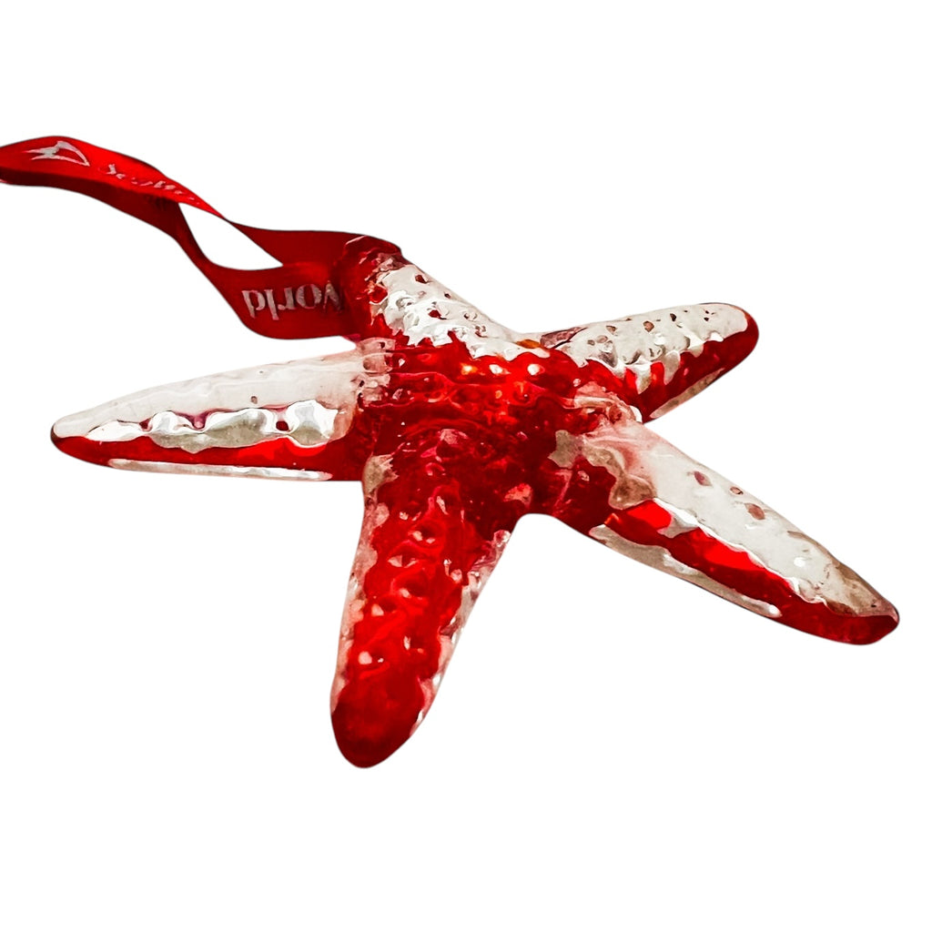 Sra World Passholders Red & Clear Starfish Glass Christmas Ornament
