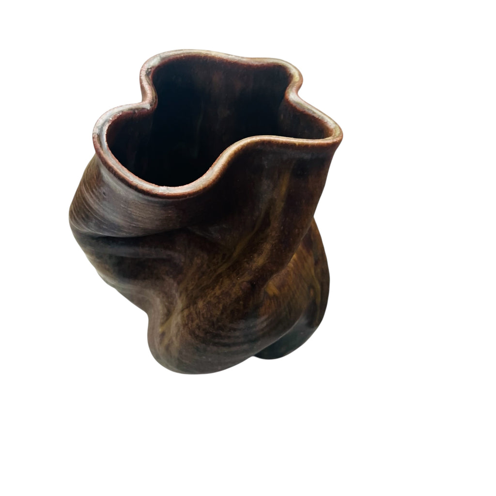 Vintage George Ohr? Style Expresso Glazed Earthenware Vase