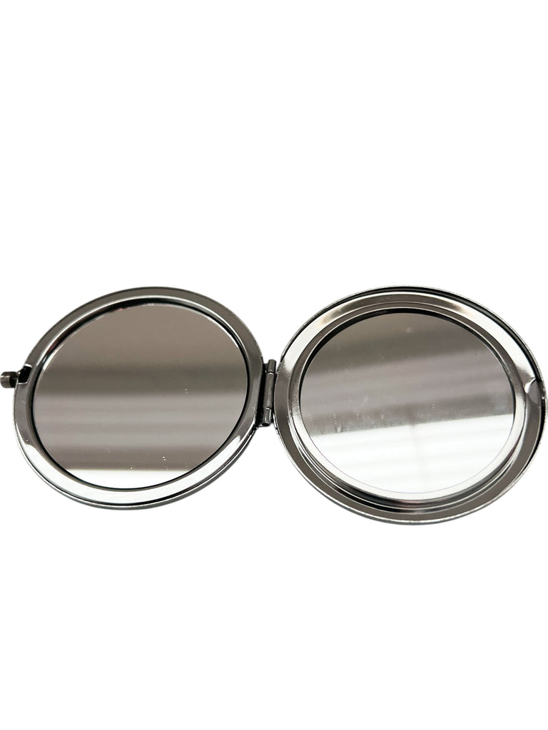 Bejeweled Crystals Beveled Glass Mazatlan Souvenir Blue Flowers Mirror Compact