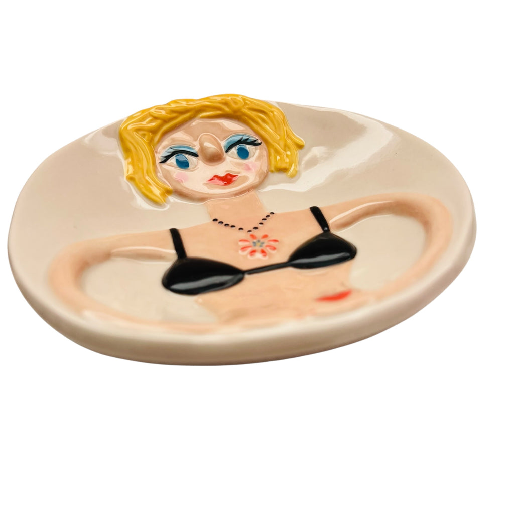 Shannon Smith Design Blonde Bikini Girl Lady Trinket Soap Dish