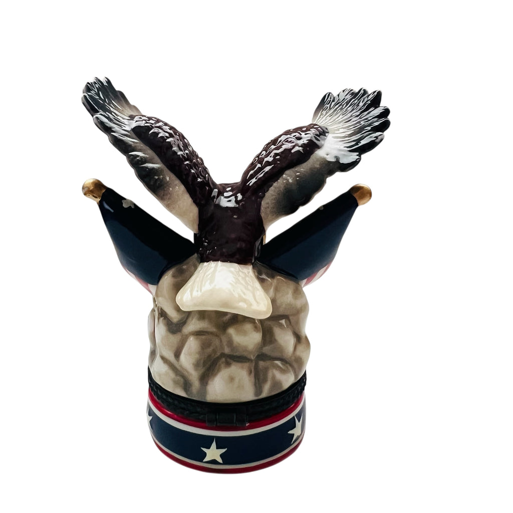 Vintage 1997 Patriotic Eagle Figurine with American Flag Trinket Box