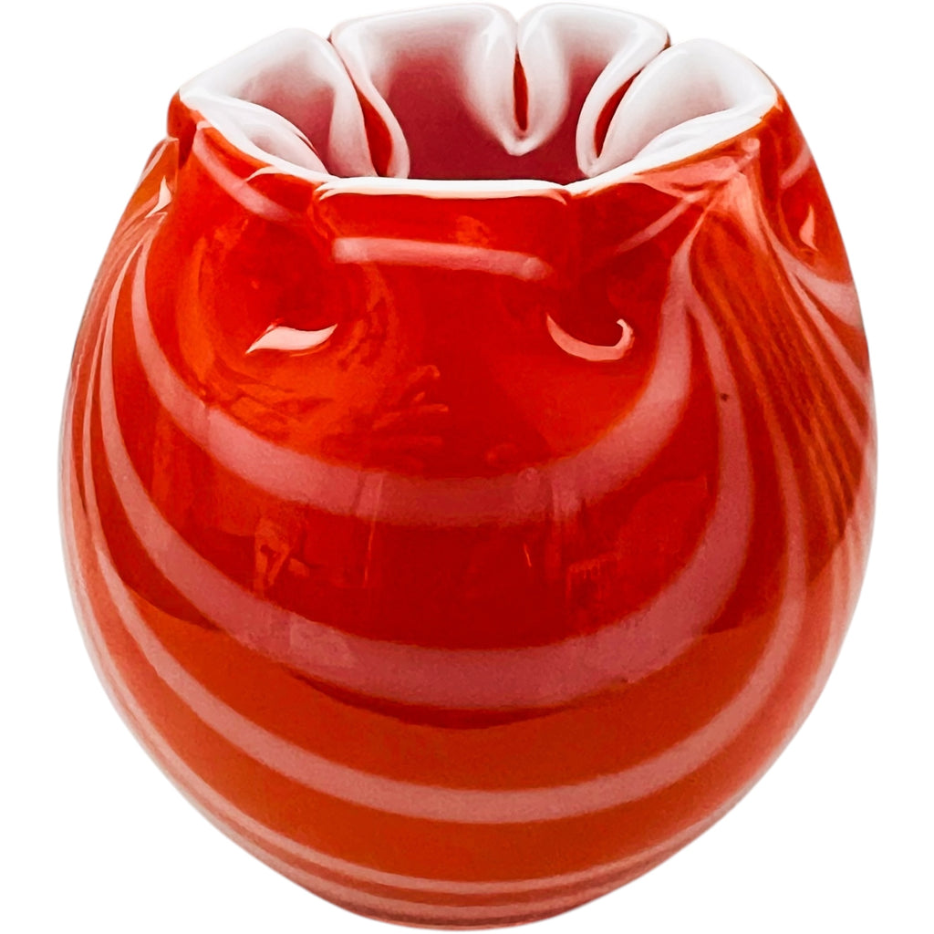 Fenton Robert Barber Ruffled Bowl Orange White Swirl Vase