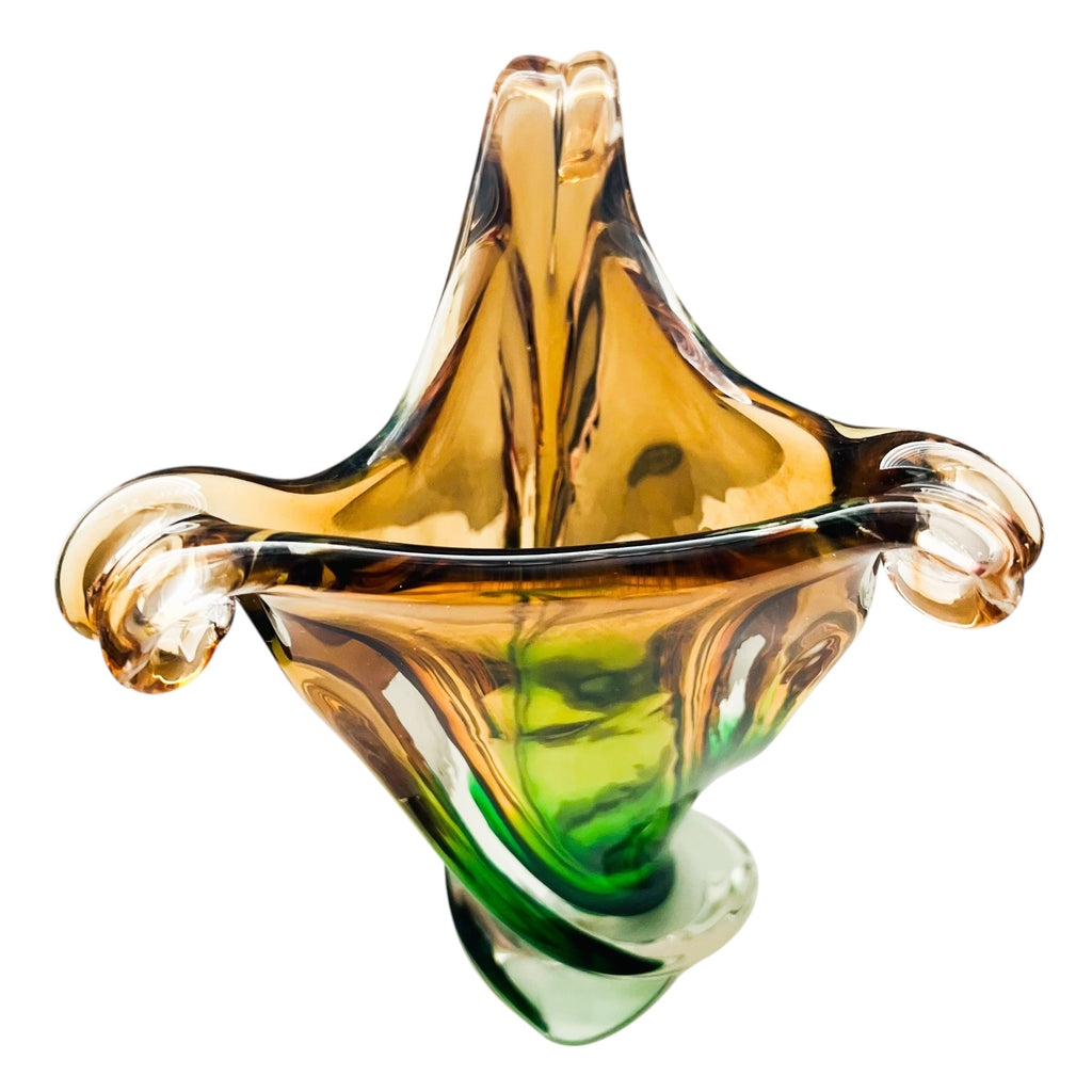 Ombré Cased Clear Bottom Art Glass Hand Blown Vase