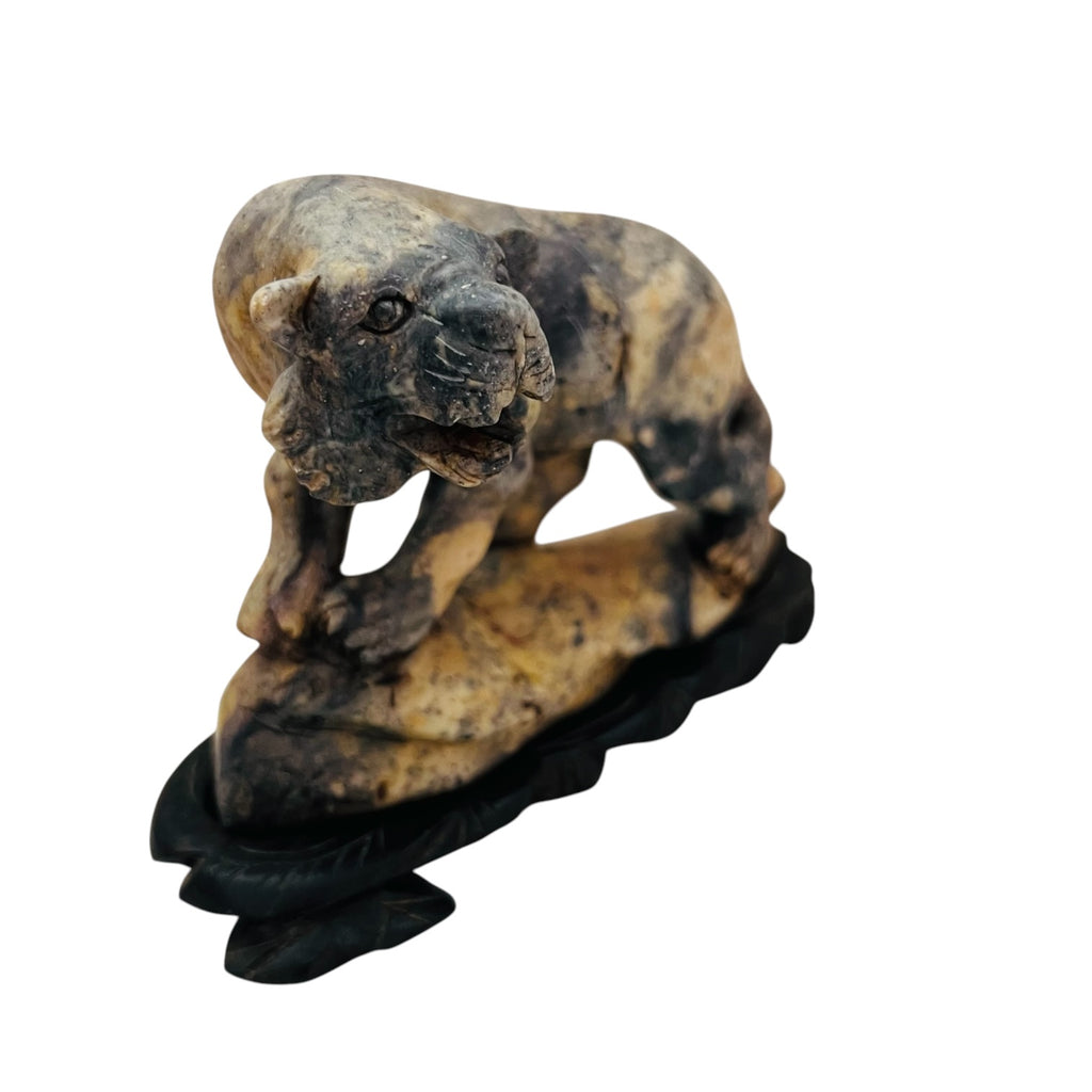 Vintage Stone Carved Tiger Marbled Sculpture