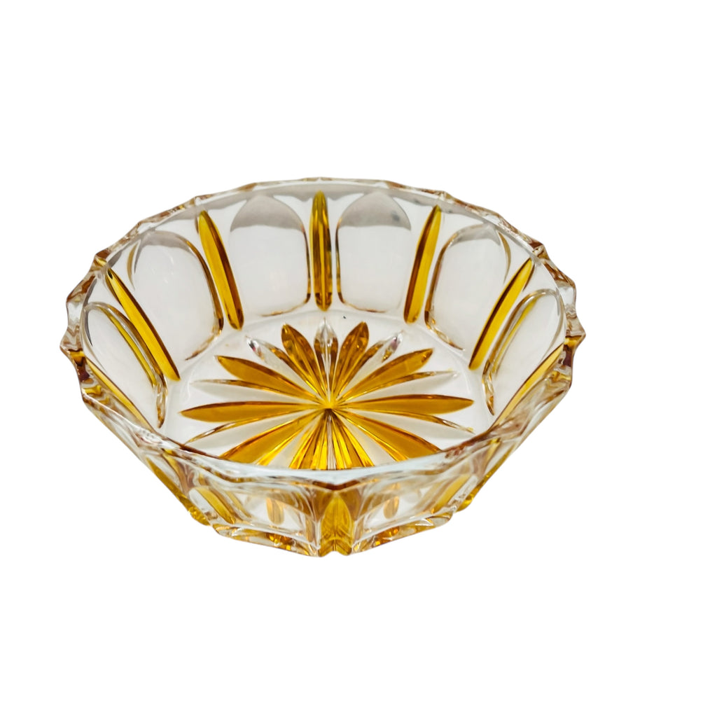 Vintage Depression Starburst Amber Glass Clear Bowl