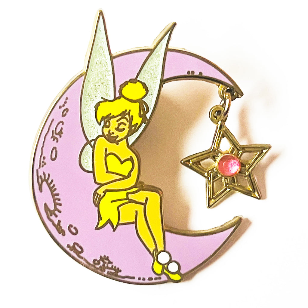 Disney Tinker Bell Sparkle Dangle Jeweled Sitting on a Half-Moon Pin