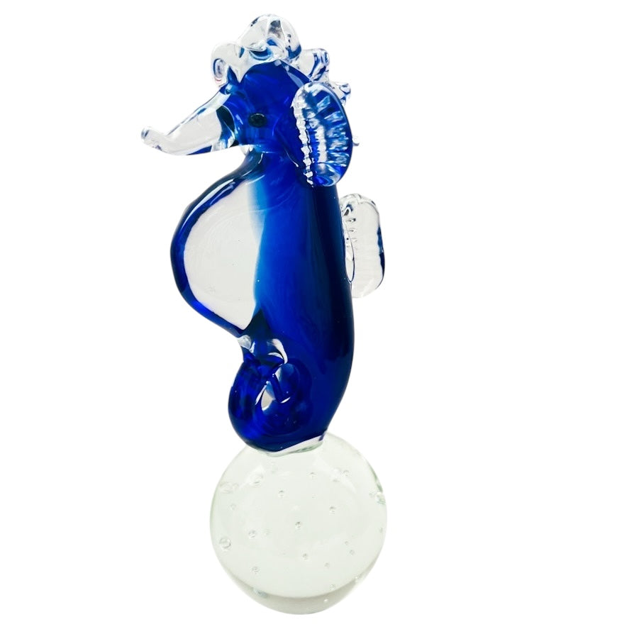 Vintage Hand Blown Blue Art Glass Seahorse Figurine