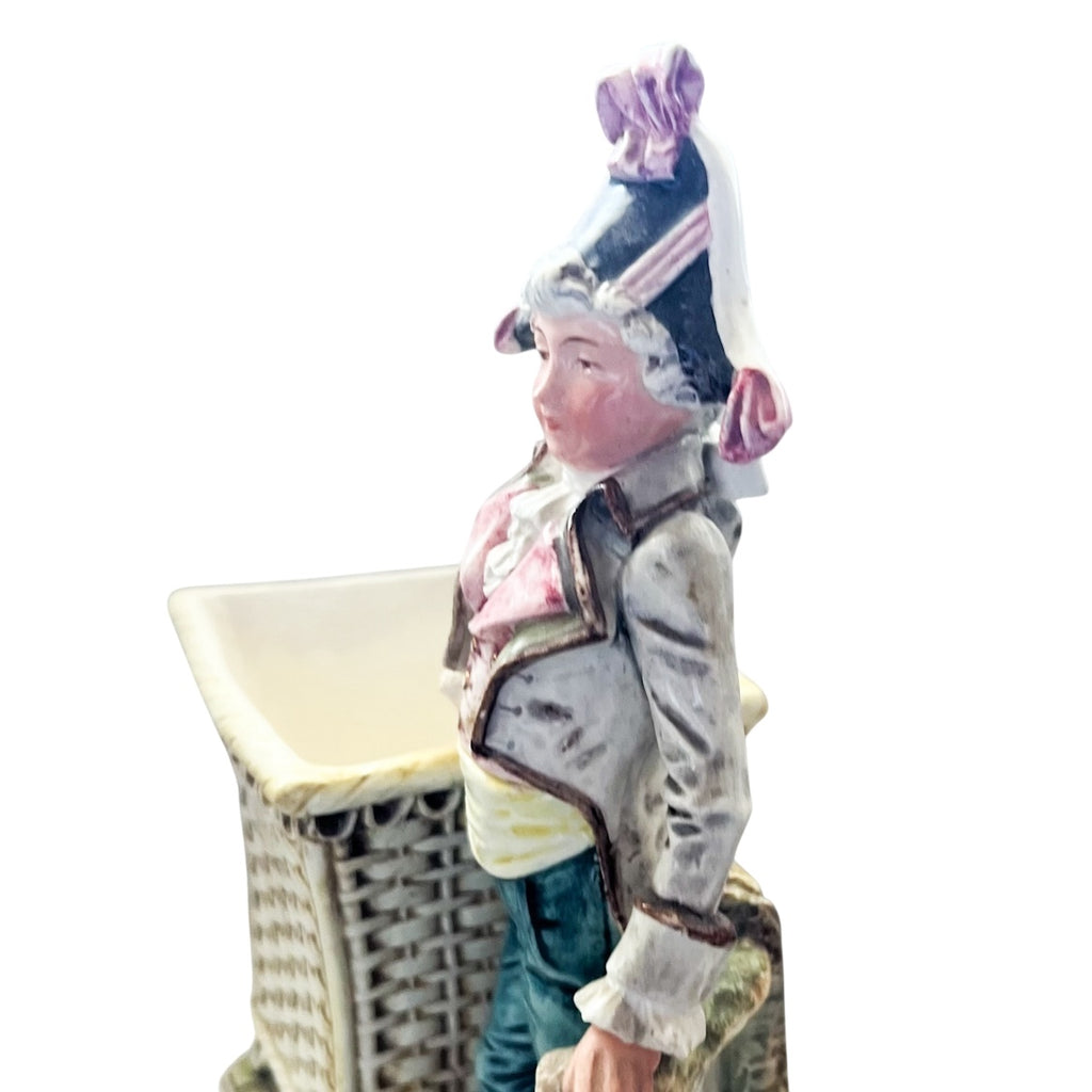 Antique Bisque Porcelain Figure Man Planter Figurine