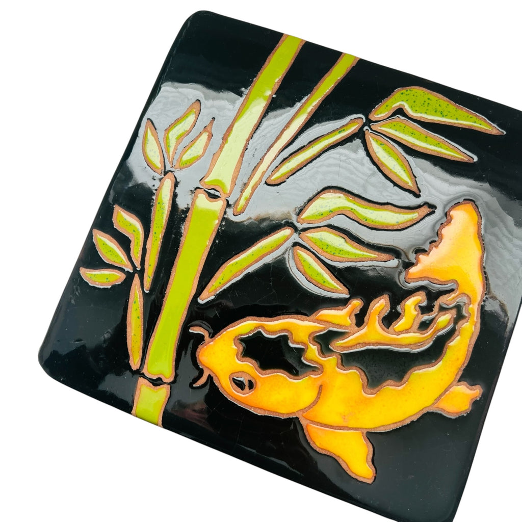 Koi Fish Art Tile Hotplate Wall Decor by Kathy Waller