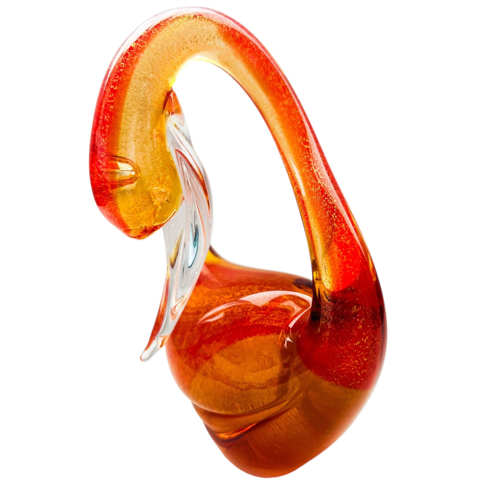 Vintage Murano Art Glass Red & Amber Swan Sculpture