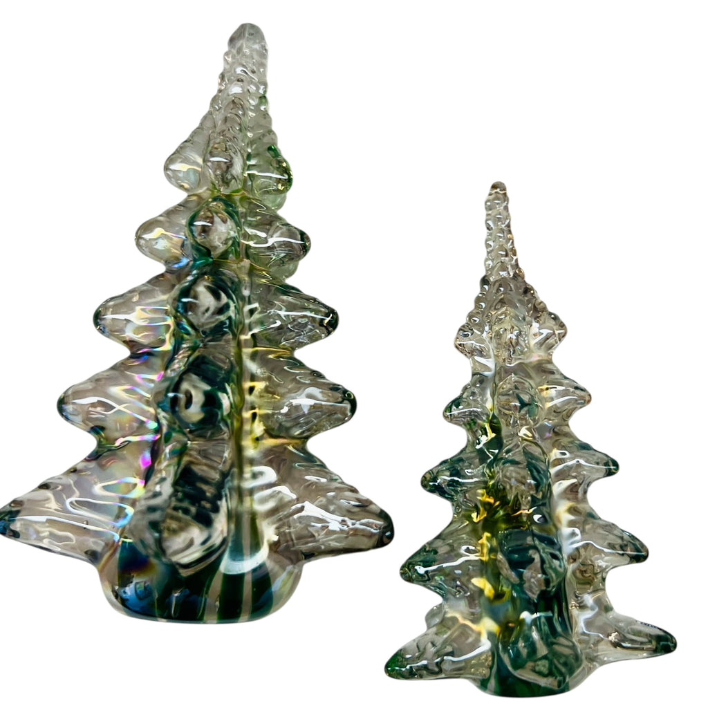 Vintage Silvestri Clear Crystal Green Ribbon Glass Christmas Trees