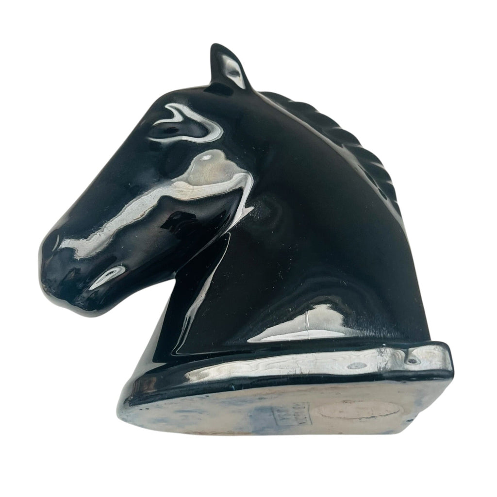 Vintage Abingdon Pottery Black Glazed Horse Head Book End