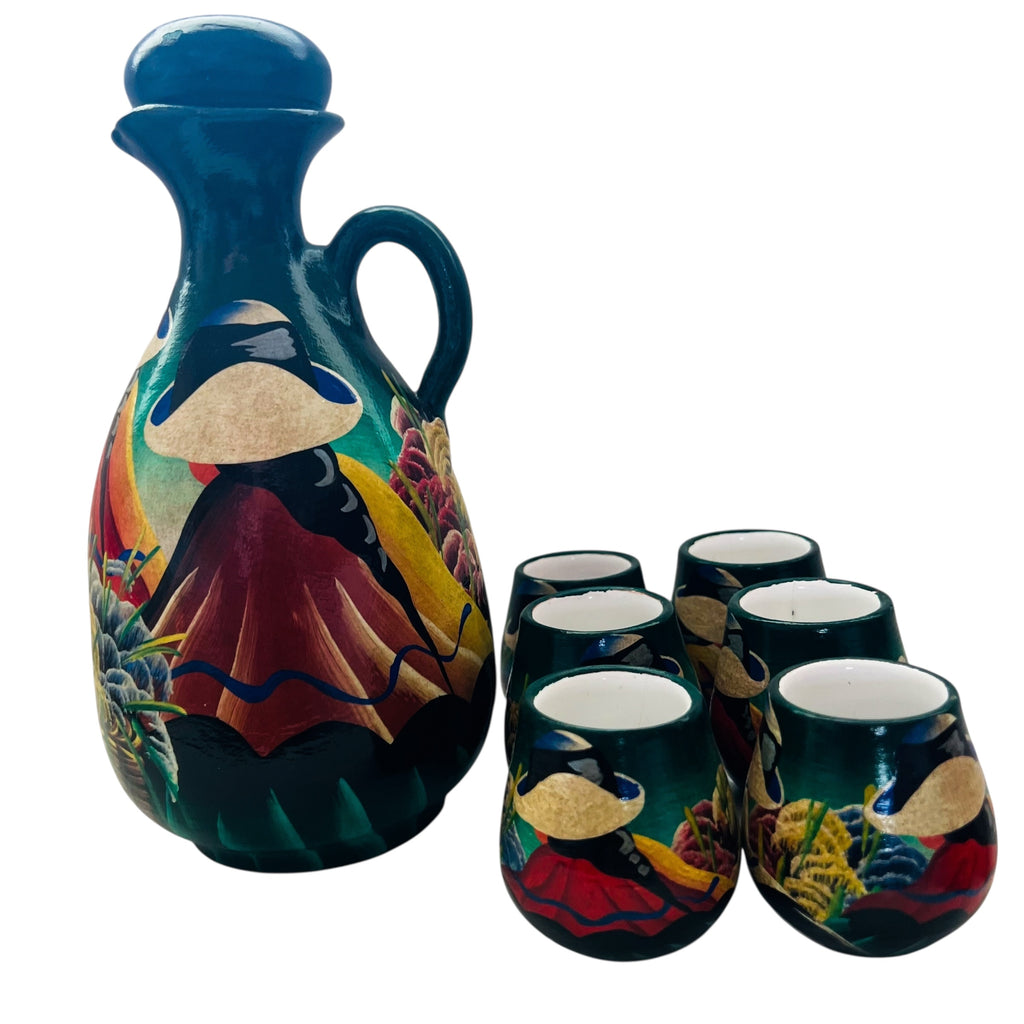 Vintage Bottle Jug with Mini Cup Drinking 7pc Set