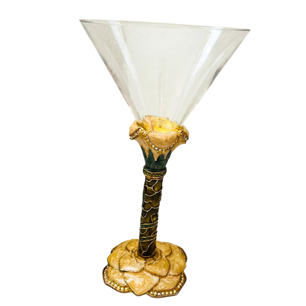 2 Saints Swarovski Crystal Enamel Jewel Flower Martini Glass