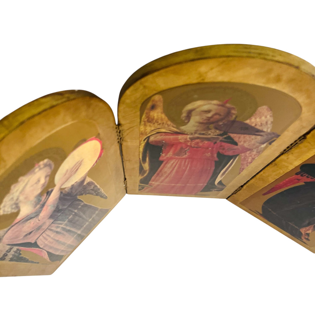 Vintage Italian Triptych Religious Icon Gold Folding Angel Panel