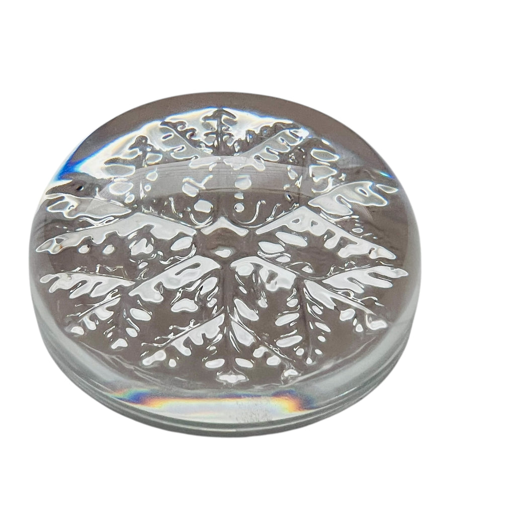 Vintage Snowflake Glass Holiday Paperweight
