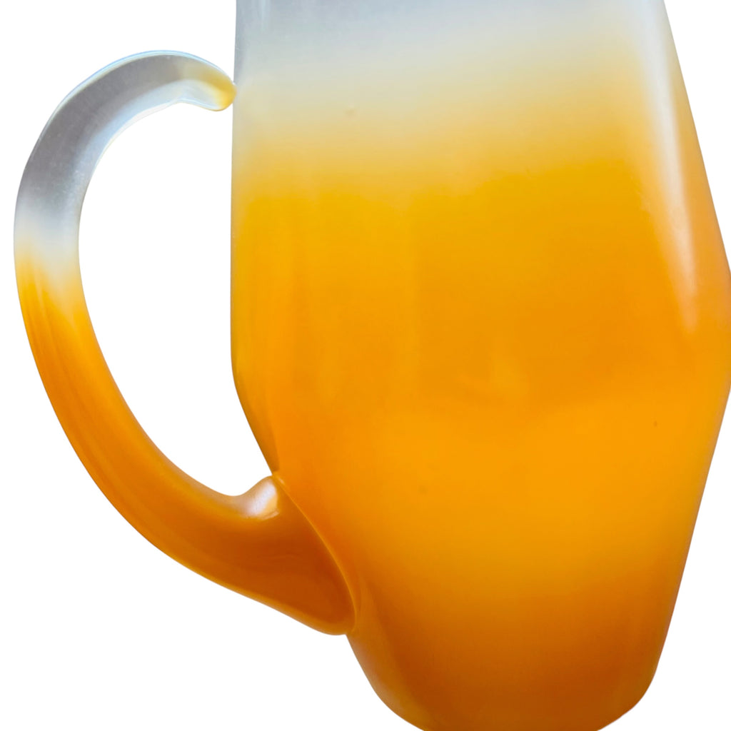 Vintage MCM Blendo Frosted Orange Glass Pitcher & 5 Juice Glasses Gold Trim Set