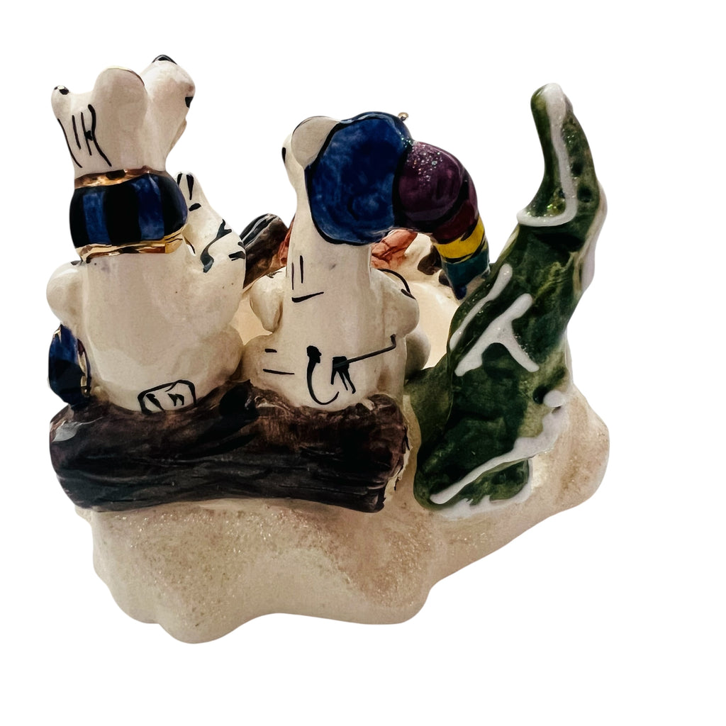 Vintage Blue Sky Heather Goldminc Tea Light Holder Bears Roasting Marshmallows