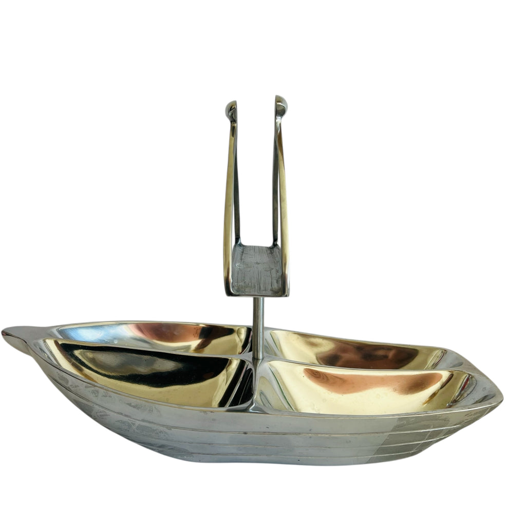 Godinger Rowboat Serving Bowl Napkin Holder & Mini Wooden Oar Serving Spoons