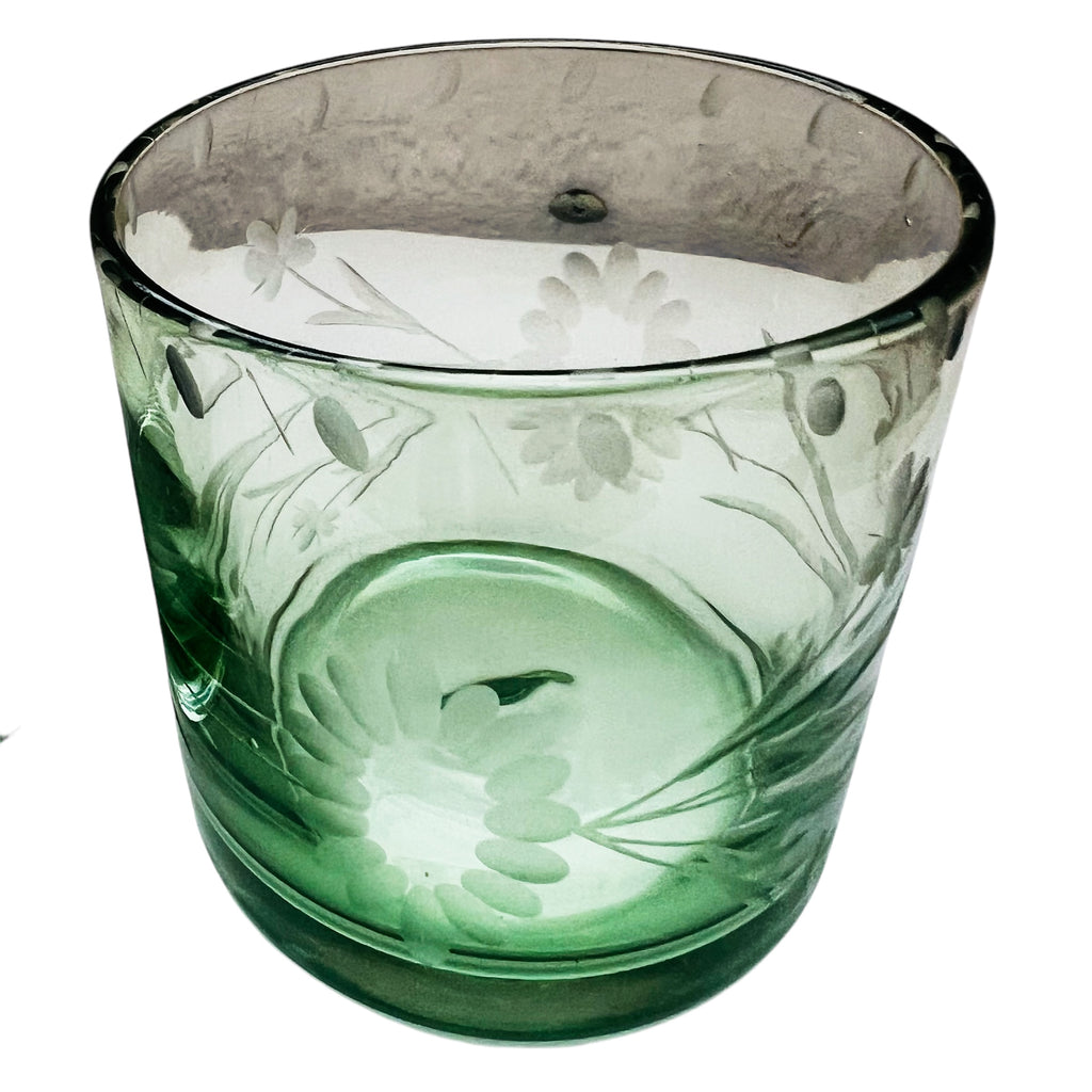 Bobby Flay Etched Green Double Old Fashioned Glassware Glasses