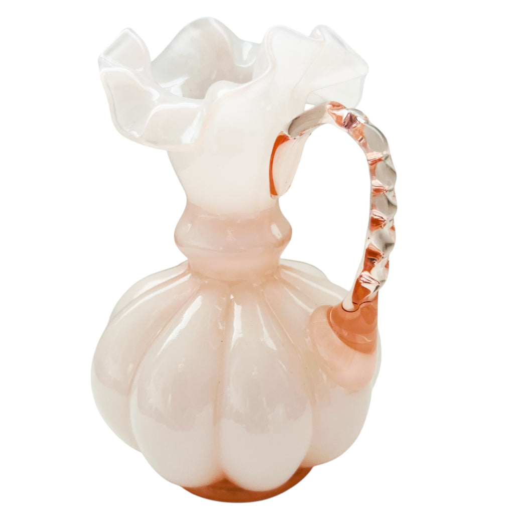 Vintage Fenton Rose Overlay Ruffle Melon Pitcher