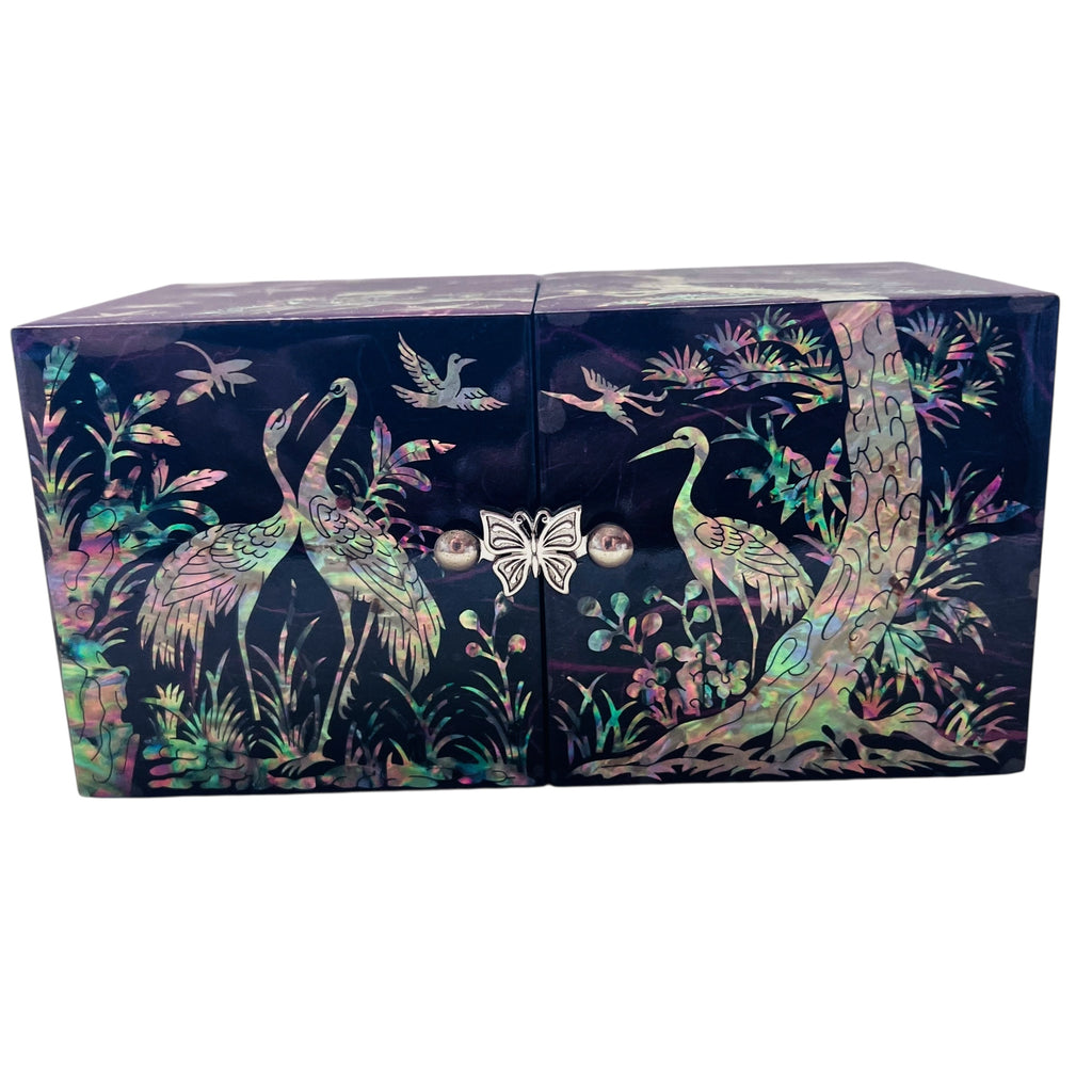 Vintage Mother of Pearl Wooden Lacquer Trinket Korean Jewelry Box