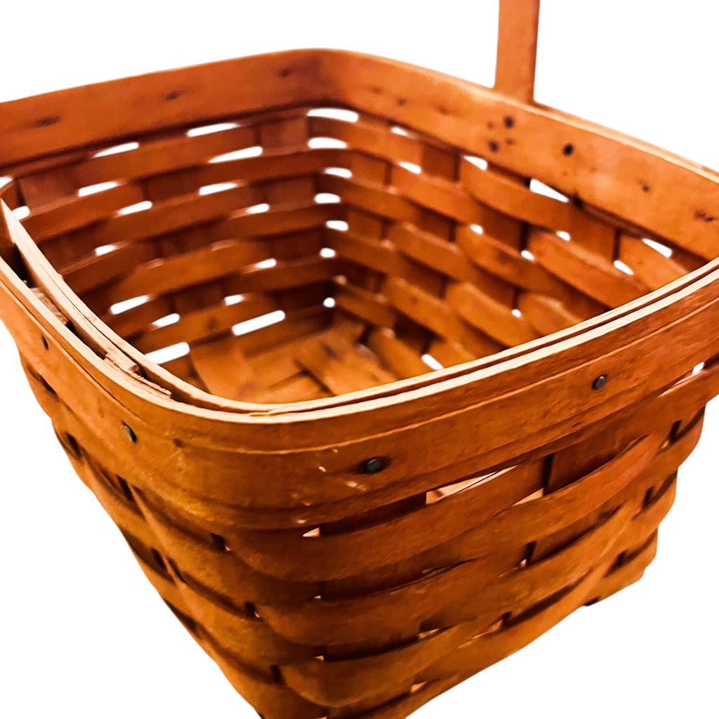 Vintage 1989 Longaberger Handcrafted Fixed Handle Wooden Basket