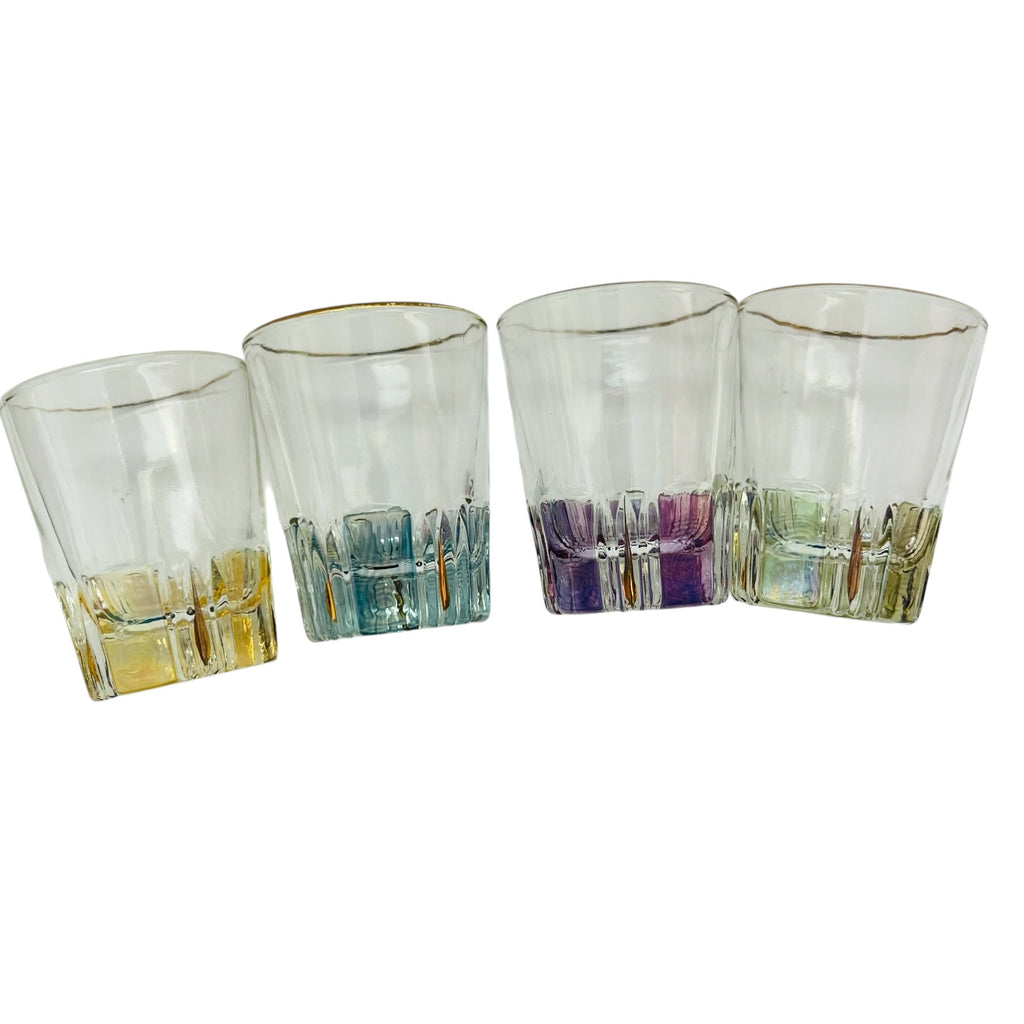 Colored Glass Shot Glasses with Gold Rim Set of 4