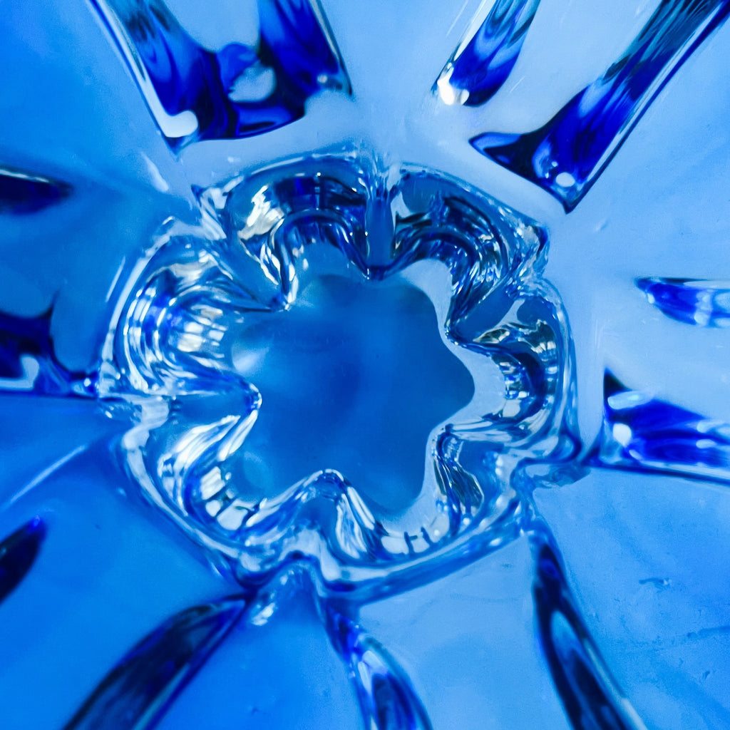 Vintage Czech Bohemian Blue Clear Base Glass Bowl