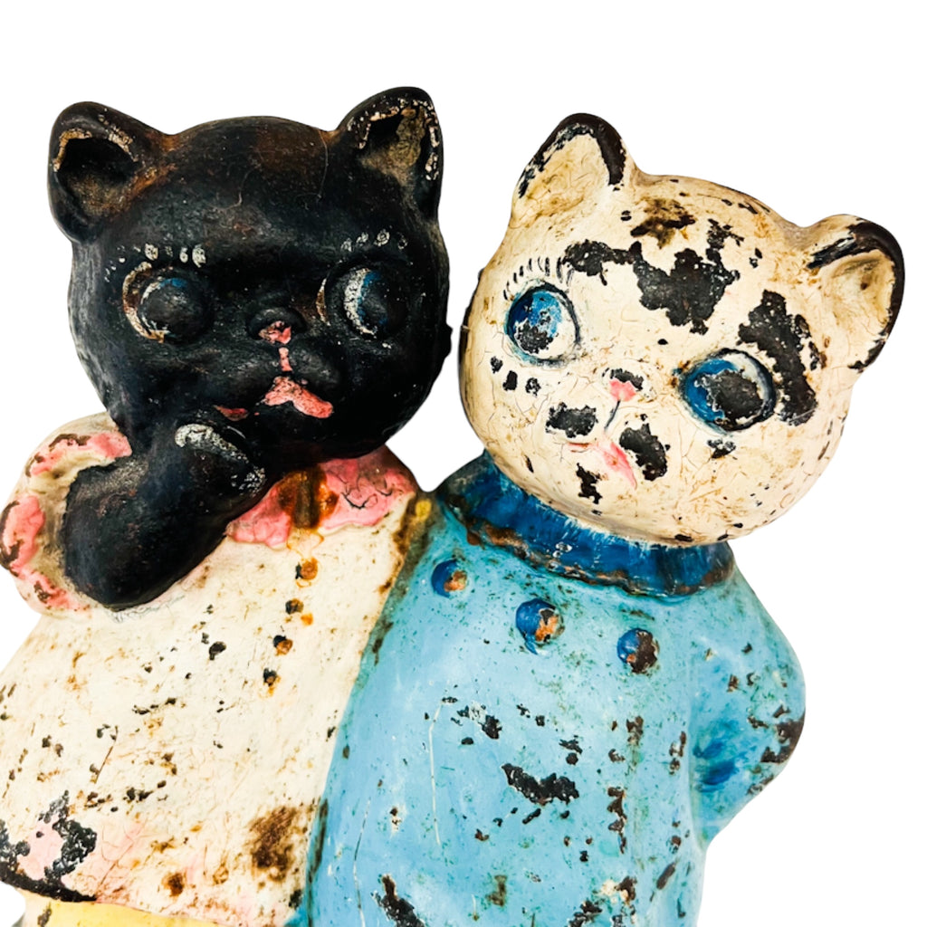 Antique Twin Cat Kittens Cast Iron Doorstop