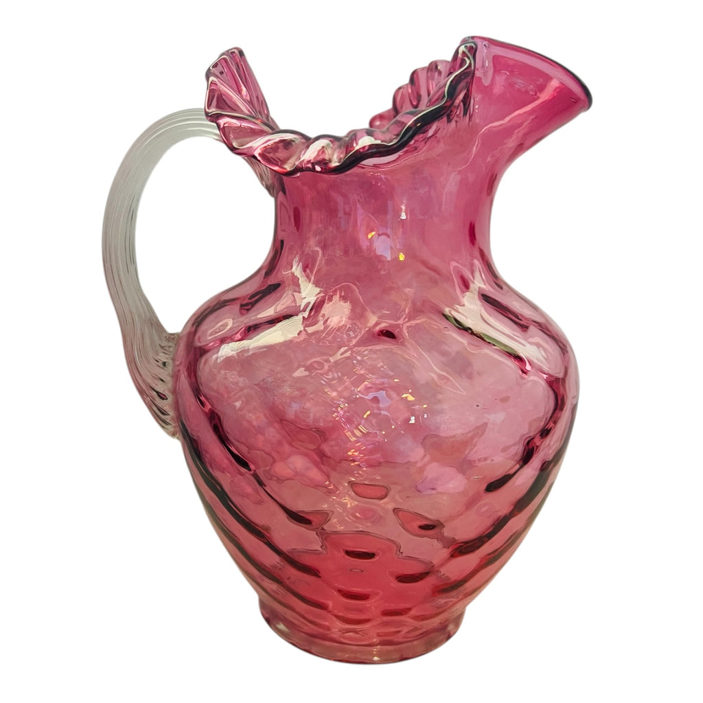 Vintage Fenton Ruby Red Glass Ruffled Edge Pitcher with 6 Matching Tumblers