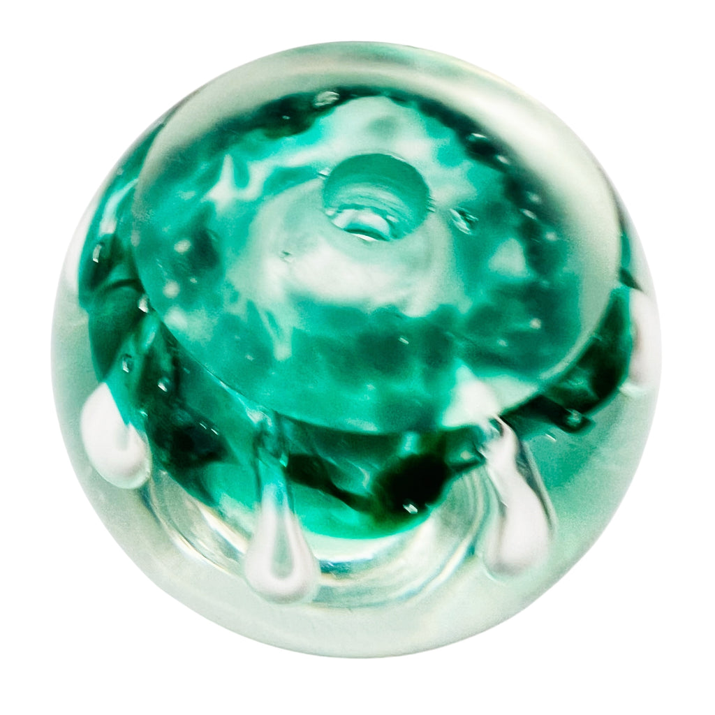 Vintage Green Bubble Art Glass Paper Weight Candle Holder