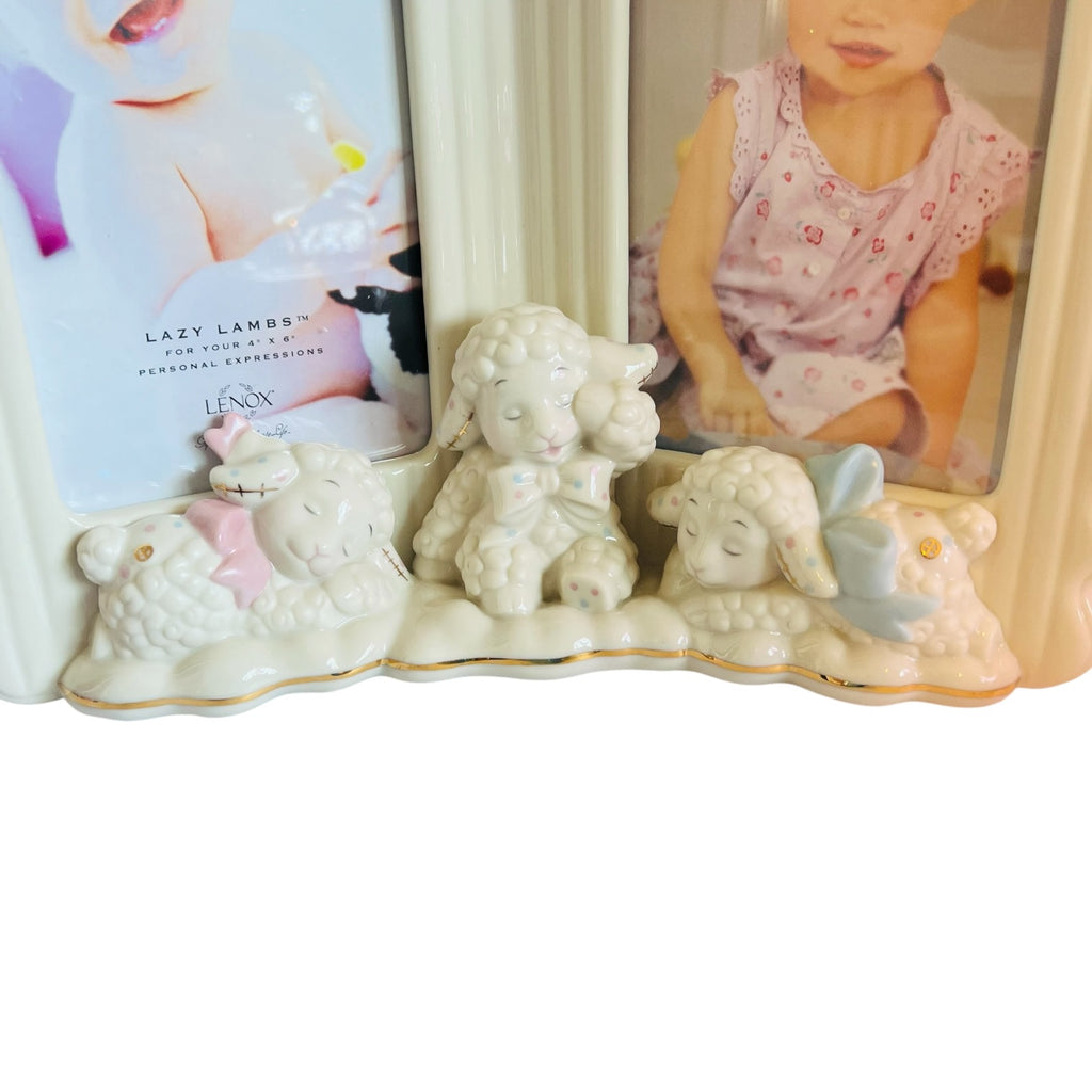 Lenox Lazy Lambs Ceramic Frame with Gold and Pastel Accents